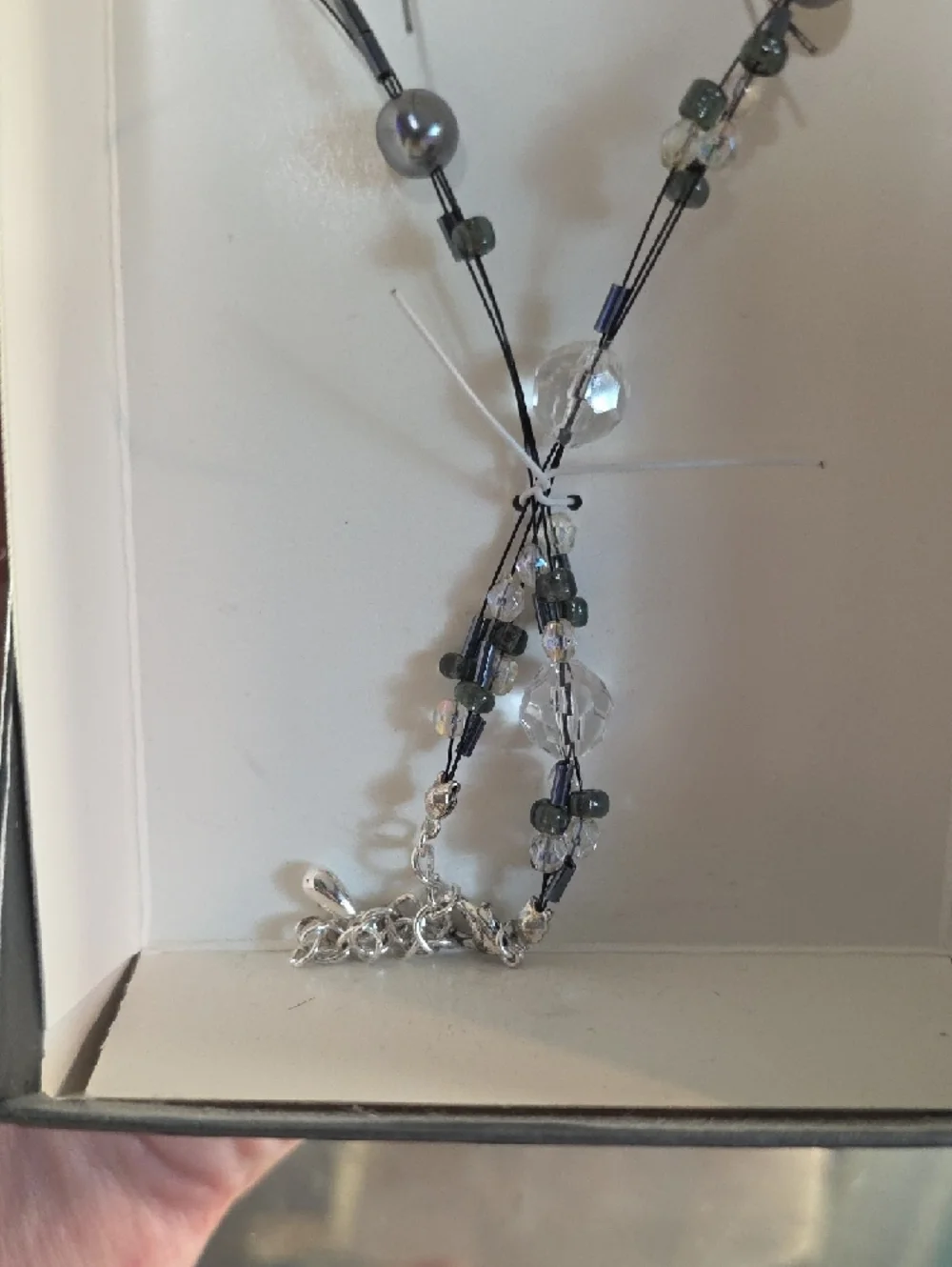 Opalite Teardrop Necklace and Earring Set - White Opalescent - Picture 6 of 6